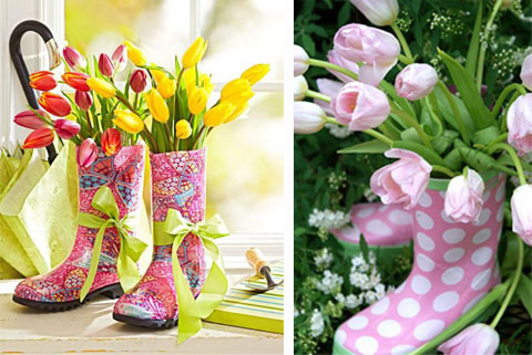 DIY arreglo de flores con botas de agua
